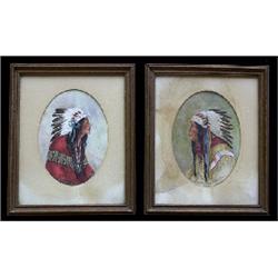 Two Watercolors Signed H. S. Beards 1921 "Natives in Feathered Headdresses" 11 1/2"x 9 1/2"  Fair…