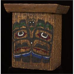 Old Carved and Painted Northwest Coast Cedar Storage Box 22" H. 19 1/2"x 15 3/4"  Good Condition …