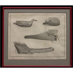 18TH C. Engraving From Cook's Voyages French Edition "Nootka Masks" 14 1/8"x 12 1/4"  As Is      …