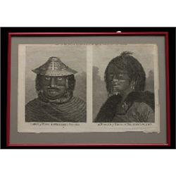 18TH C. Engraving From Cook's Voyages French Edition "Nootka Portraits" 17"x 12"  As Is          …