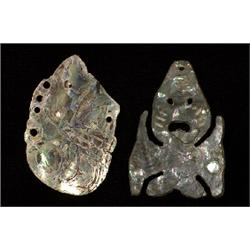Two 19TH C. Carved Abalone Amulets "Koloch Indians" Label Purchased From George Terasaki 1969  2 …