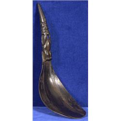 Exceptional Carved Mountain Goat Horn Spoon with Incised Bowl Design 7" L.  Fine Condition       …