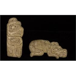 Two Carved Bone Shaman's Pectoral Figures Bear and Eagle with Labels Attached 2 7/8" L.  Fine Con…