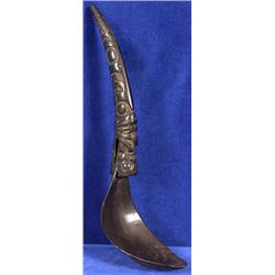Superbly Carved Mountain Goat Horn Ladle Most Likely Haida 8 1/2" L.  Fine Condition             …