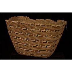 Thompson River or Lytton Coiled Burden Basket 19" L. 13 1/2" W. 11" H.  Fair Condition           …