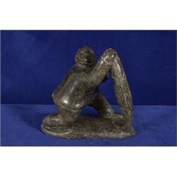 Inuit Soapstone Sculpture Man with Artic Char 7" H. 6 1/2" W.  Fine Condition                    …