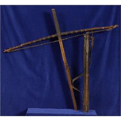 Tribal Cross Bow and Arrow with Quiver ca. 1900  28" L. 31 1/2" W.  Good Condition               …