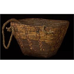 19TH C. Thompson River Child's Burden Basket with Woven Tumpline 9 1/2" L. 7 1/2" W. 6" H.  Fair …