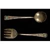 Image 1 : Old Hammered Coin Silver and Turquoise Spoon and Fork 4 1/2" H.  Good Condition                  …