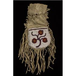 Beaded Deerskin Pouch with Floral Design 8" H. 5" W.  Good Condition                             …