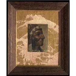 Old Oil on Panel Indian Chief Portrait 5"x 7" on Frame 18"x 15"  As Is                           …
