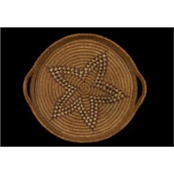 Very Fine Lillooet Coiled Basketry Tray with Handles Star Imbrication 17 3/4" D.  Excellent Condi…