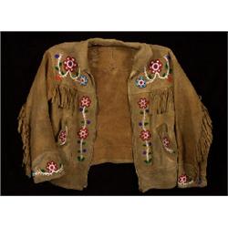 Cree Indian Tanned Buckskin Jacket with Floral Beadwork Size 38 Approximately  Good Condition    …