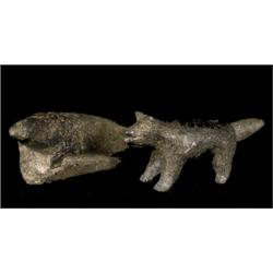 Two Older Inuit Soapstone Carvings of a Fox 6" L. and a Seal 5 1/2" L.  Fine Condition           …