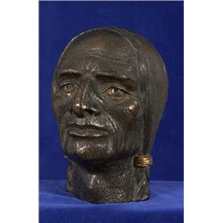 Bronzed Plaster Bust of an Indian Head Signed Ramon ca. 1910  9" H.  Fine Condition              …