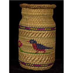 Nuu-chah-nulth Basketry Covered Bottle with Squirrel Motif 4" H.  Excellent Condition            …
