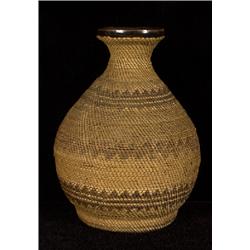 Makah Woven Basketry Covered Rice Wine Bottle ca. 1880  6 1/2" H.  Fine Condition                …