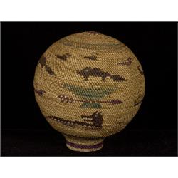 Nuu-chah-nulth Basketry Covered Float with Multi Figure Motif 6" H.  Excellent Condition         …