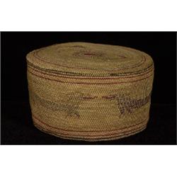 Nuu-chah-nulth Lidded Basket Whale and Sea Monster Design 5" D. 2 1/2" H.  Fair Condition        …