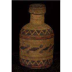 Very Fine Nuu-chah-nulth Basketry Covered Bottle 4 1/4" H.  Fine Condition                       …