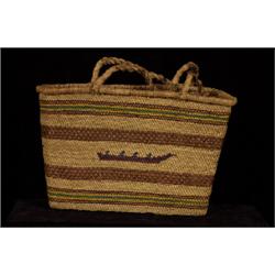Old Nuu-chah-nulth Carry Basket with Canoe and Whale Motif 14" W. 8 1/2" H.  Excellent Condition …
