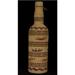Fine Nuu-chah-nulth Basketry Covered Bottle Canoe and Whale Design 12" H.  Excellent Condition   …