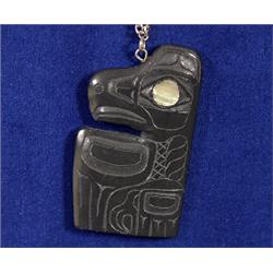 Alfred Adams Signed Argillite Eagle Pendant Abalone Eye 2 3/4" H.  Fine Condition                …
