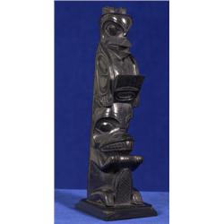 Carved Thunderbird and Beaver Argillite Totem by Rufus Moody 6 1/2" H.  Good Condition           …