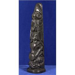 Early Carved Argillite Totem Bear, Shaman Eagle Transformation 9 1/2" H.  Good Condition         …