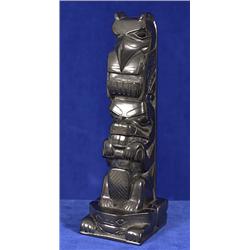 John Engel Estate Argillite Totem by Tom Hans, Skidegate B.C. 6 1/2" H.  Fine Condition          …