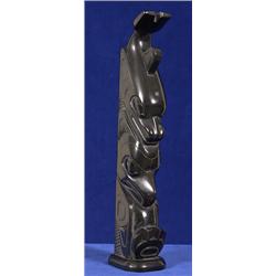 Denny Dixon Carved Argillite Killer Whale and Eagle Totem 9" H.  Fine Condition                  …