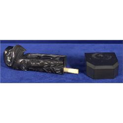 Carved Argillite Pipe by Martin Williams Inlaid with Abalone 4 1/4" L. 1" W.  Excellent Condition…