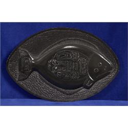 Haida Carved Argillite Dish with Halibut Raven Design Signed with Initials 1983  14" W.  Excellen…