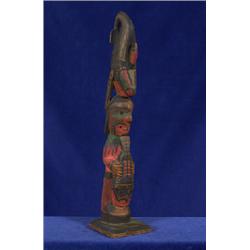 Charlie James Kwakiutl Signed Three Figure Carved and Painted Totem 13 1/2" H.  Fine Condition   …