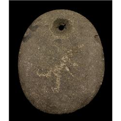 Ancient Salish Oval Drilled Stone Net Sink 5" L.  Good Condition                                 …