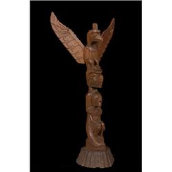 Ellen Neel Carved Three Figure Totem Signed "Kakasolas" 20 1/2" H.  Good Condition               …