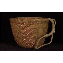 19TH C. Quinault Child's Gathering Basket with Woven Tumpline 6" D. 4 1/2" H.  Fair Condition    …