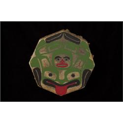 Painted Haisla Deerskin Drum Frog Design by C. Bolton 11" W.  Good Condition                     …