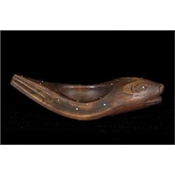 Tlingit Carved Seal Bowl with Glass Beads ca. 1900  12" L.  Good Condition                       …