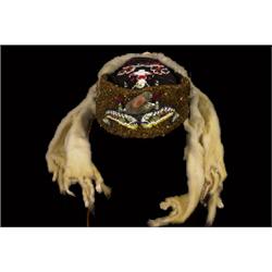 Fine Old Haida Beadwork Headpiece Whale Clan, Ermine and Abalone Trim Davidson Provenance Worn by…