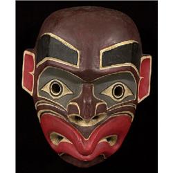 Superb Wild Man Mask Inscribed "Carved by Jack James Kwakiutl" 12" H. 11" W. Salmon House Collect…