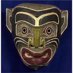 Finely Carved Mask Signed and Labeled "Carved by Jack James Kwakiutl" 12" H. 12"W. Salmon House C…