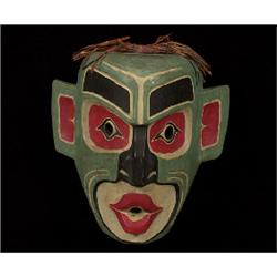 B. James Carved and Painted "Giant" Mask Gilford Island, B.C. 11 1/2" H. 11 1/4" W. Salmon House …