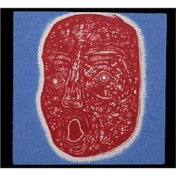 Painting by Sergio Gonzalez-Tornero "Nuu-chah-nulth Mask" 1993  16"x 16" With Provenance on Artis…