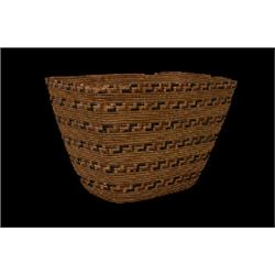 Very Fine Thompson River Coiled Burden Basket with Imbricated Bands ca. 1910  16 1/2" W. 10 3/4" …