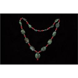 Large Turquoise Nuggets Necklace with Red Coral and Silver                                       …