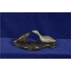 Three Inuit Soapstone Bird and Animal Figures  Fine Condition                                    …