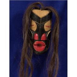 Carved Cedar Mask Dzunukwa Wild Woman of the Woods by Stan Wamiss 7" H.  Fine Condition          …