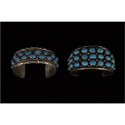 Two Navajo Silver and Turquoise Multi Stone Cuff Bracelets 6" L.  Fine Condition                 …