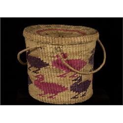 Large Old Border Basket with Duck Motif 14 1/2" W. 13" H.  Fine Condition                        …